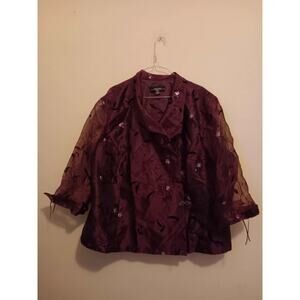 R&M Richards Evening Jacket, Women's Plus Sz 24W, Burgundy, Floral, Glitter EUC